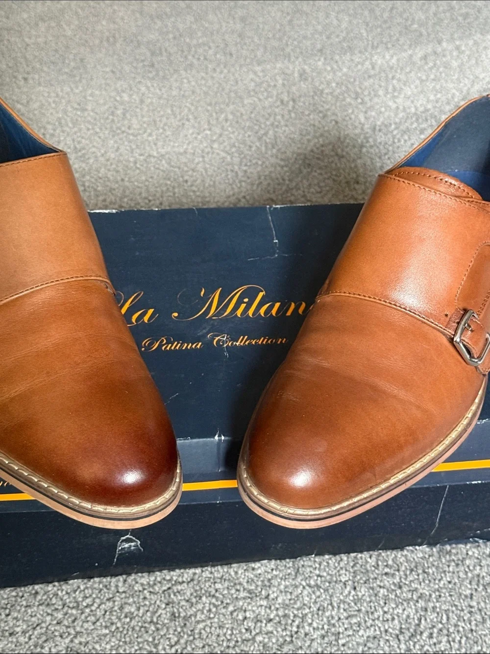 La Milano Men’s Leather Shoes. Double Monk Strap Cognac Brown. Size 8.5